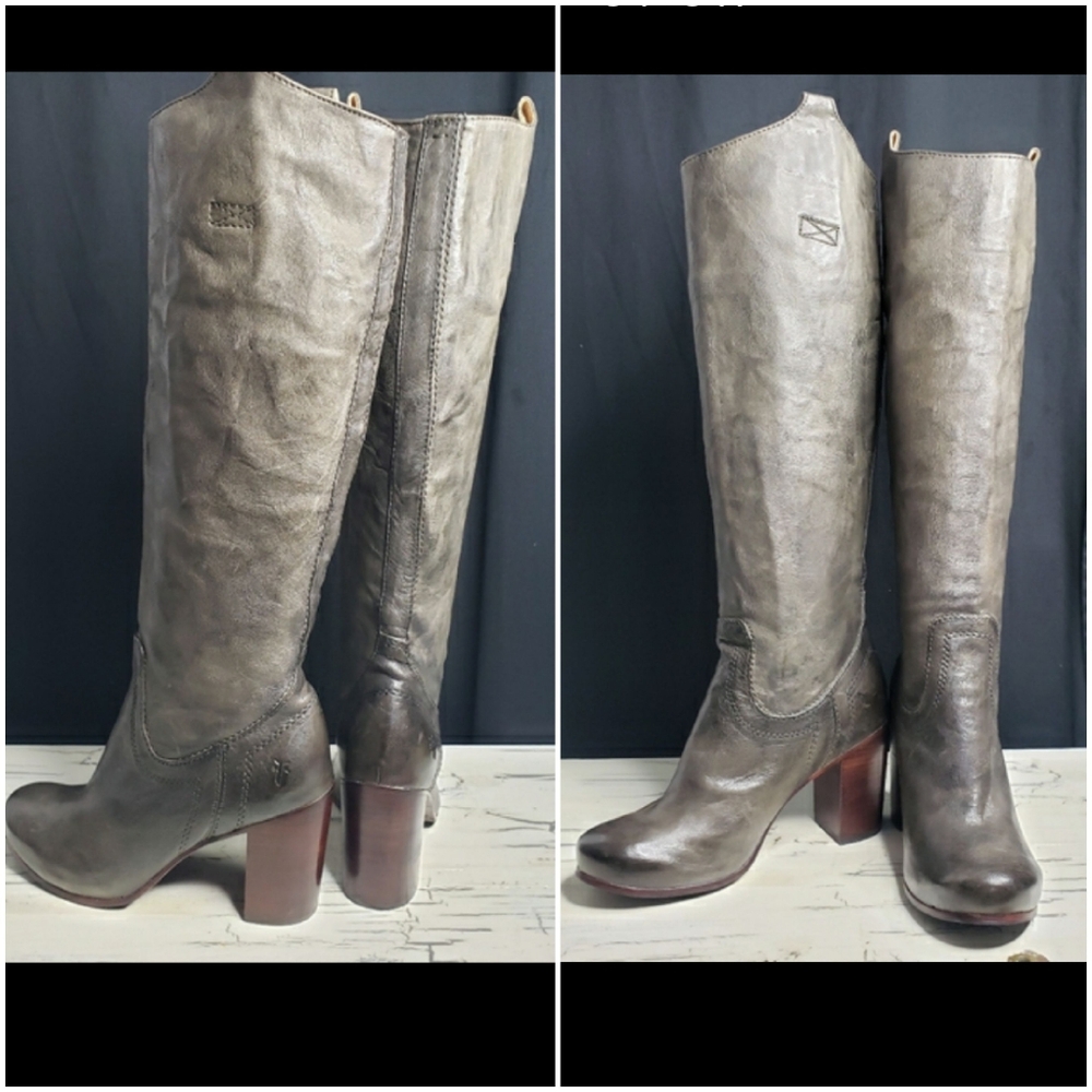 Frye 'Carson Heel Tab' Tall Boots style # 77668 in Gun Metal Gray - Women's 6 M